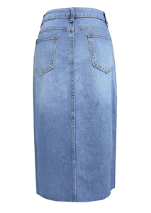 Jupe droite en jean vintage taille empire pour femme, longueur genou, couleur unie, style décontracté avec poches, en jean délavé respirant - Product Image 6