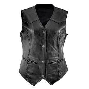 Chaleco de Cuero Genuino Negro Sólido para Hombre al por Mayor, Precio Bajo, Personalizable, Estilo Motociclista, Tallas Grandes, Invierno, Vintage, Impermeable - Product Image 1