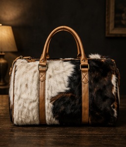 Sac de voyage en cuir véritable avec poignées en cuir et bandoulière, style week-end, léger, résistant à l'eau, fermeture éclair durable - Product Image 5