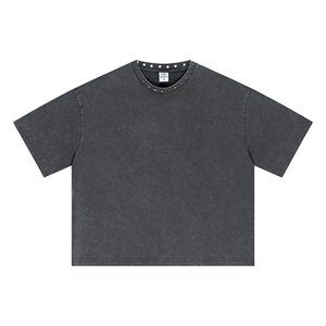 Camiseta Oversize para Hombre con Lavado Mineral y Pedrería, Cuello Redondo, Estilo Vintage con Lavado Ácido, Ajuste Regular, Streetwear, OEM Personalizable - Product Image 3