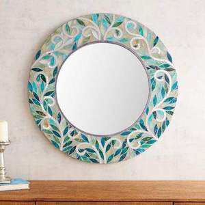 Commercial Grade Interior Accent <b>Wall</b> <b>Hanging</b> Handicraft Leaf Vine Shell Round Mother Of Pearl <b>Mirror</b> Bulk Buy - Product Image 4