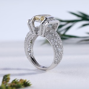 Luxury White Gold Yellow Radiant Cut Diamond Full Pave <b>Dome</b> Band Heavy Statement Cocktail <b>Ring</b> Unisex Fine Jewelry - Product Image 4
