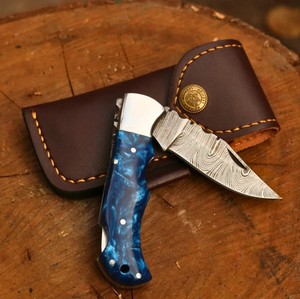 Cuchillo Plegable Multifuncional Personalizado OEM/ODM DIY de Acero de Damasco con Hoja de 0.45mm de Grosor y Mango de Resina Hecho a Mano para Exteriores EDC - Product Image 2