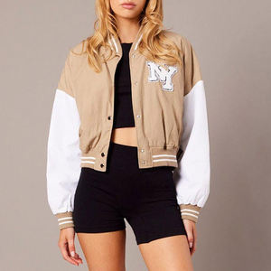 Nuevas Chaquetas Varsity Cortas para Mujer 2026 en Color Negro y Blanco, Tallas Grandes, Chaquetas Cortas de Lana Elegantes para Mujer, Servicio OEM - Product Image 4