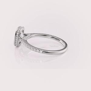 Bague de fiançailles de luxe personnalisée en argent sterling 925 massif plaqué rhodium avec diamant de laboratoire taille coussin, halo et sertissage pavé - Product Image 4