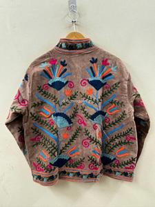 Veste en coton brodée florale style bohème, col mandarin, manches longues, pour femme, automne, grande taille - Product Image 2
