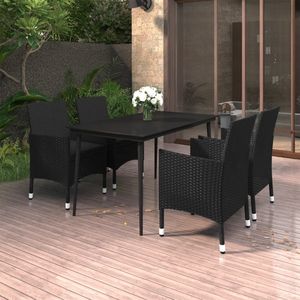 Conjunto de Comedor de Ratán Sintético Negro con Acero y Vidrio para Jardín, con Múltiples Asientos Medianos - Product Image 1