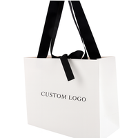 Bolsa de Compras de Papel de Arte de Lujo con Asa de Listón Negro, Logotipo Personalizado, Empaque Elegante para Regalos, Ropa de Boutique y Bodas