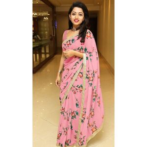 Conjunto de Saree y Blusa de Diseño con Estampado Digital de Georgette y Encaje - Product Image 1