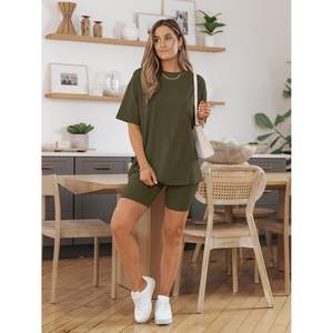 2025 2025 femmes été 2 pièces pour salon ensemble t-shirts surdimensionnés et short de motard taille XS vêtements à la mode et assortis - Product Image 2