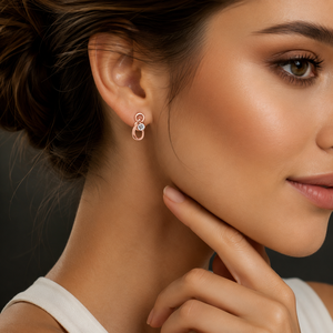 Pendientes de Aro con Diamantes en Oro Rosa Sólido de 18K para Mujer, Acabado Pulido, Minimalistas, para Uso Diario, Fiestas, Joyería Fina, Regalo - Product Image 1