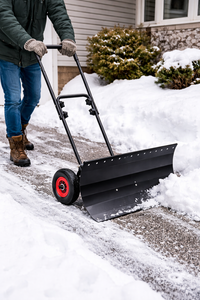 Pousse-neige à lame en U de 30 po x 17 po avec roues, lame et poignée réglables, pelle à neige en acier pour usage extérieur ODGWTO018 - Product Image 3
