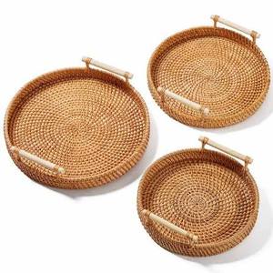 Premium Modern <b>Foldable</b> Round Rattan Woven Food Grade Tray for Elegant Bathroom and <b>Desk</b> Display Easy Serving Food Storage - Product Image 3