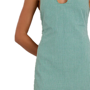 Green Plaid Sleeveless Keyhole Neck A-Line Mini <b>Dress</b> Casual Summer Wear Breathable Woven Cotton Fit Women's Short <b>Dress</b> - Product Image 4