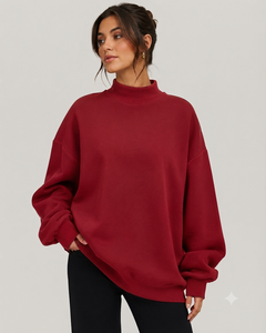 Sweat-shirt oversize à col montant en mélange de coton de qualité supérieure pour femme, manches longues, vêtement décontracté confortable et tendance - Product Image 1