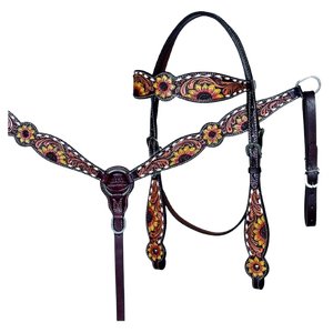 Custom Handmade Tooled Leather Western Horse Tack Set Adjustable Headstall and <b>Matching</b> Breast Collar Premium Horse Riding Gear - Product Image 1