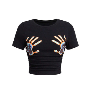 High GSM Cotton Women's Crop <b>Tops</b> Customize Wholesale High Quality Tees Shirts Ladies Summer Crop <b>Tops</b> Sexy Cropped T-Shirts - Product Image 5