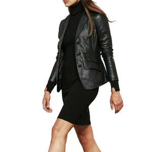 Veste en cuir PU pour femme, couleur unie, fermeture éclair, col rabattu, manches longues, style automne - Product Image 3