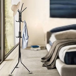 Minimalist <b>Standing</b> Metal <b>Coat</b> Rack With Height Adjustable Hooks For Living Room Storage - Product Image 6