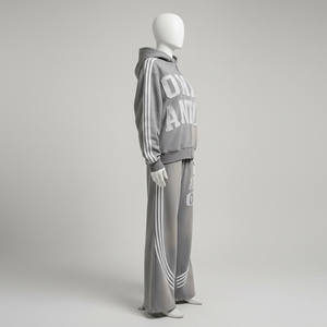Custom Unisex Plus Size <b>Lightweight</b> Baggy Full Length Casual Hooded Boxy Side Stripe Applique Embroidery Acid Wash Zip <b>Hoodies</b> - Product Image 4