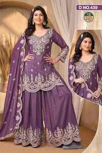 Traje Salwar Morado Bordado para Mujer con Palazzo y Dupatta, Diseño de Diseñador para Bodas y Fiestas - Product Image 2