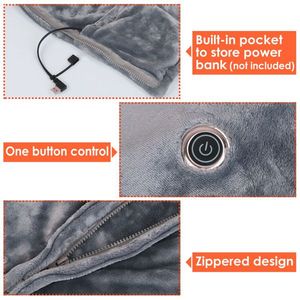 <b>USB</b> Portable Heated Blanket Shawl for Women 3 Gears 8 <b>Heating</b> Zones Cordless Zip Heated Throw Wearable Knitted Shawl - Product Image 3