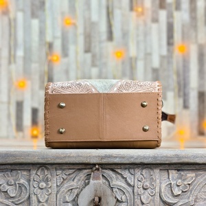 Bolso de Mano de Cuero Genuino de Lujo con Panel de Piel de Vaca, Diseño Bordado, Alta Calidad, Ligero, Gran Capacidad - Product Image 5