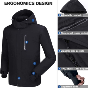 Chaqueta de Invierno con Capucha para Hombre, Negra, Impermeable, con Cierre de Cremallera, Exterior de Poliéster/Nailon, Corte Regular, para Actividades al Aire Libre - Product Image 3