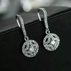 Pendientes de Moissanita, Plata de Ley 925, Chapados en Oro, Lujosos, Redondos, Colgantes, Joyería Fina, Regalo para Mujer, Diamante Tishya - Product Image 1