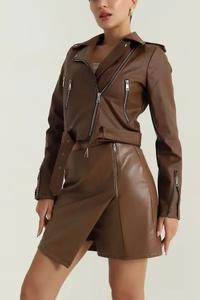 Veste en cuir pour femme à manches longues, coupe ajustée, design décontracté, vêtements d'hiver - Product Image 6