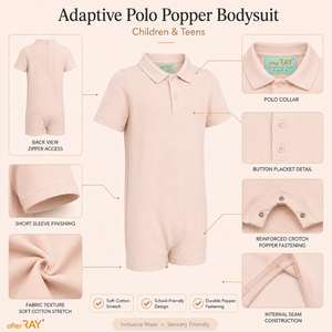 Combinaison polo Blanche-Neige |   Vêtements sensoriels adaptatifs pour enfants, tenue inclusive en coton extensible avec fermeture à boutons-pression, soutien doux - Product Image 3
