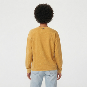 Camiseta de algodón de manga larga con cuello redondo y efecto lavado a la piedra para mujer, ajuste holgado, color liso, tejido transpirable, ideal para verano. - Product Image 2