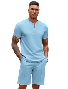 Conjunto Deportivo de Verano para Hombre, Camiseta de Cuello Redondo con Cierre y Pantalones Cortos, Tejido Transpirable, para Entrenamiento, Fitness, Jogging, Casual - Product Image 1