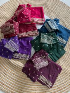 Sari de seda Aarco Georgette con bordado de diseñador, trabajo de lentejuelas y borde de hilo multicolor, con blusa completamente cosida. - Product Image 6