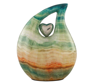 Urnas de Cremación para Adultos con Forma de Lágrima y Corazón, Acabado Verde Colorido Antiguo, para Cenizas Funerarias, Metal, Latón/Aluminio - Product Image 1