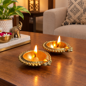 <b>Antique</b> Brass Diya Duo Decorative Oil <b>Lamp</b> for Diwali Puja Home Temple Decor Indian Brass Oil <b>Lamp</b> Set Wholesale Export Supplier - Product Image 3