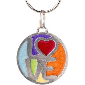 Portachiavi Artigianale in Peltro da 10,5 Pollici con Scritta 'Love and Pride', Anelli Divisibili e Moschettoni Promozionali - Product Image 1