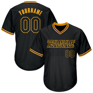 Maillot de baseball personnalisé noir col en V avec bordure jaune et blanche, nom d'équipe, numéro 00, motif patchwork anti-humidité, nom personnalisé - Product Image 4