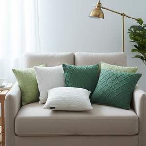 6PC Fresh and Pure <b>Cable</b> <b>Knit</b> and Forest Green Diamond <b>Knit</b> Decorative <b>Throw</b> Pillow Cover Set - Product Image 3