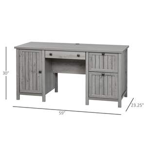 <b>Vintage</b> Executive Grey Computer <b>Desk</b> with 3 Drawers Cabinet for Home Office Workstation or File Organization - Product Image 3