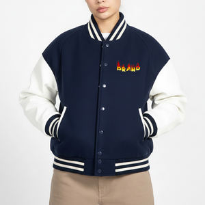 Chaqueta Varsity para Mujer, Primavera-Otoño, Algodón Liso Teñido, Botones con Remaches, Combinación de Colores Personalizada, Venta al Por Mayor - Product Image 4