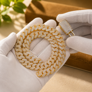 Luxury 10K Plated Yellow Gold Moissanite <b>Statement</b> <b>Necklace</b> Micro Pave Link Chain Unisex Everyday Wear - Product Image 4