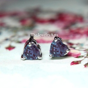 Studs <b>Alexandrite</b>, Dainty <b>Alexandrite</b> <b>Earrings</b>, Heart Shaped Purple <b>Alexandrite</b> <b>Earrings</b>, <b>Alexandrite</b> Stud, <b>Alexandrite</b> Gift - Product Image 5