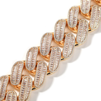 Rappeurs de luxe 20mm glacé chaîne en or rose coupe baguette Moissanite chaîne à maillons cubains Hip Hop diamant chaîne cubaine pour hommes