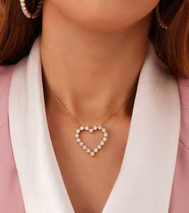 Heart Shape Pendants 14K 18K Solid Gold Round Cut Lab Diamond Lobster Clasp Modern Luxury Prong Set <b>Statement</b> Layering <b>Necklaces</b> - Product Image 3