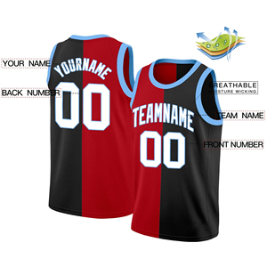 Custom Black <b>Red</b>-Blue Split Fashion <b>Tops</b> Basketball Jersey Color-Split <b>High</b> School Best Quality Stitched Basketballs Jersey - Product Image 4