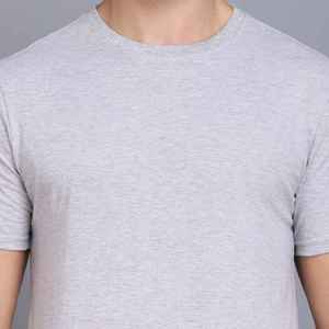 T-shirt en coton gris à col rond et manches courtes pour homme, coupe classique, couleur unie, tricot décontracté - Product Image 6