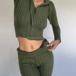 Conjunto de Dos Piezas de Punto con Cierre de Poliéster para Invierno 2026, Sudadera con Capucha y Pantalones de Punto para Mujer - Product Image 3