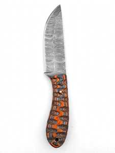 Outil utilitaire à lame fixe en acier Damas artisanal personnalisé avec manche texturé en G10 / Micarta - Product Image 1