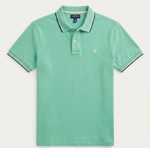 Chemise homme en piqué de coton à manches courtes, coupe classique, bordure contrastante, style preppy, motif, logo frontal, écologique, 220g - Product Image 5